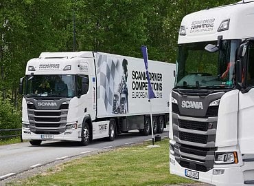 Scania Driver Competitions 2019, European final. First qualification round at Demo Centre. "Defense driving".