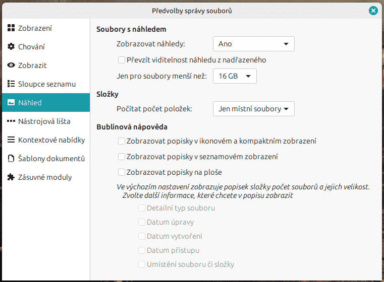 Nastavení správce souborů Nemo