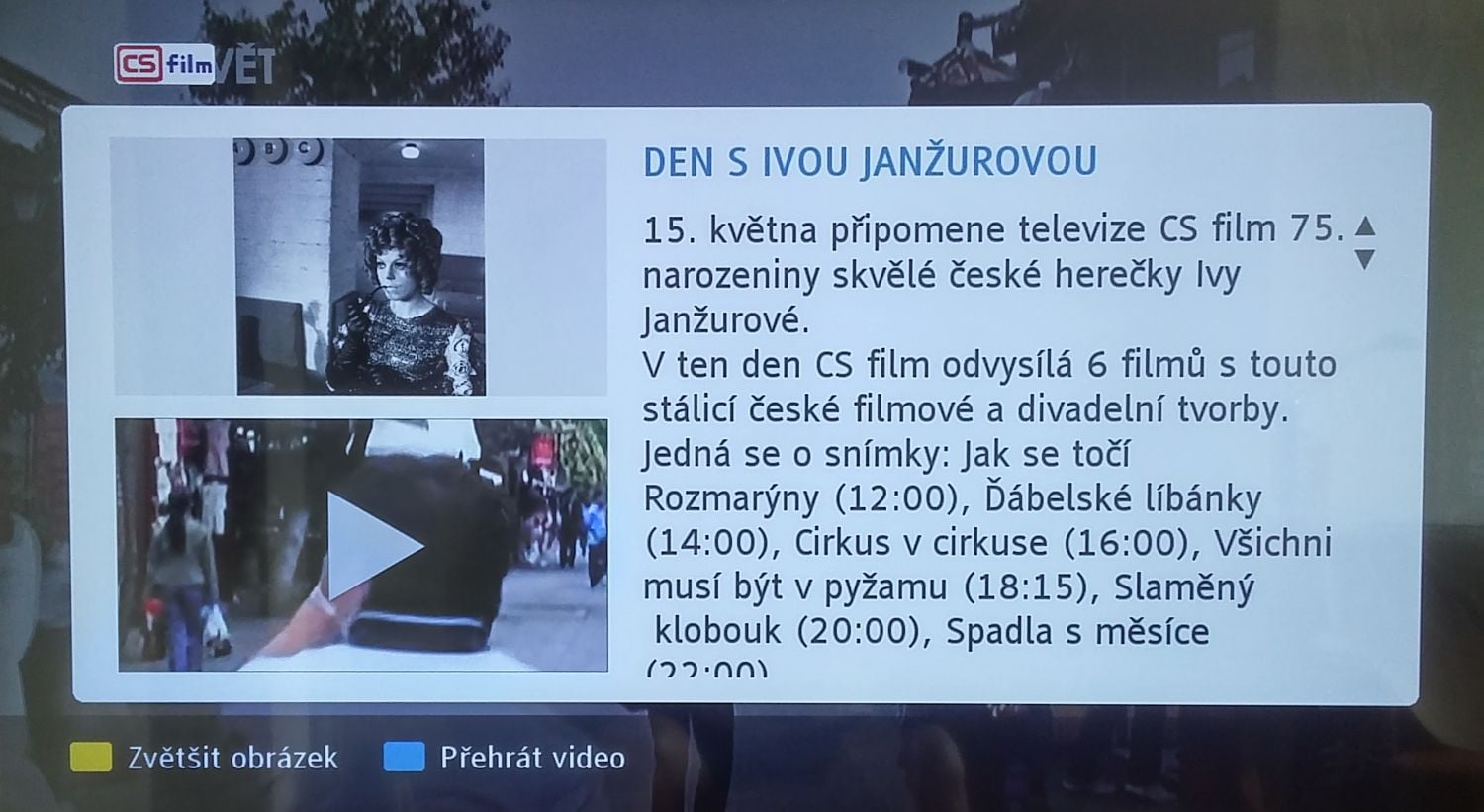 Den s Ivou Janžurovou - povšimněte si okénka vlevo dole...