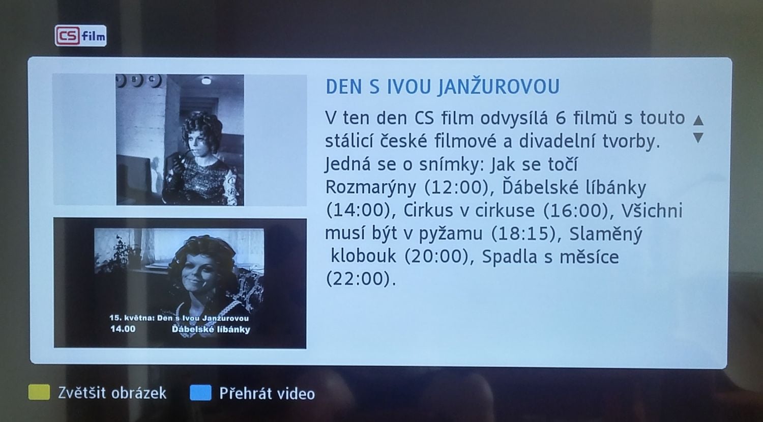 ...ve kterém můžete modrým teletextovým tlačítkem spustit přehrávání video ukázky.