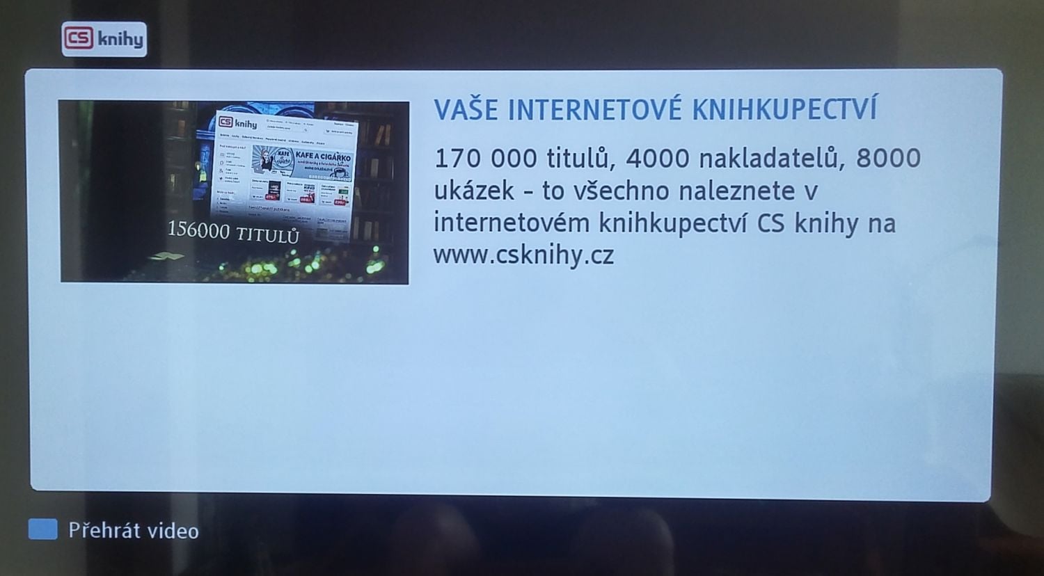 CS knihy. Přehrát video sice jde, ale chybí tlačítko pro vyskočení z aplikace.
