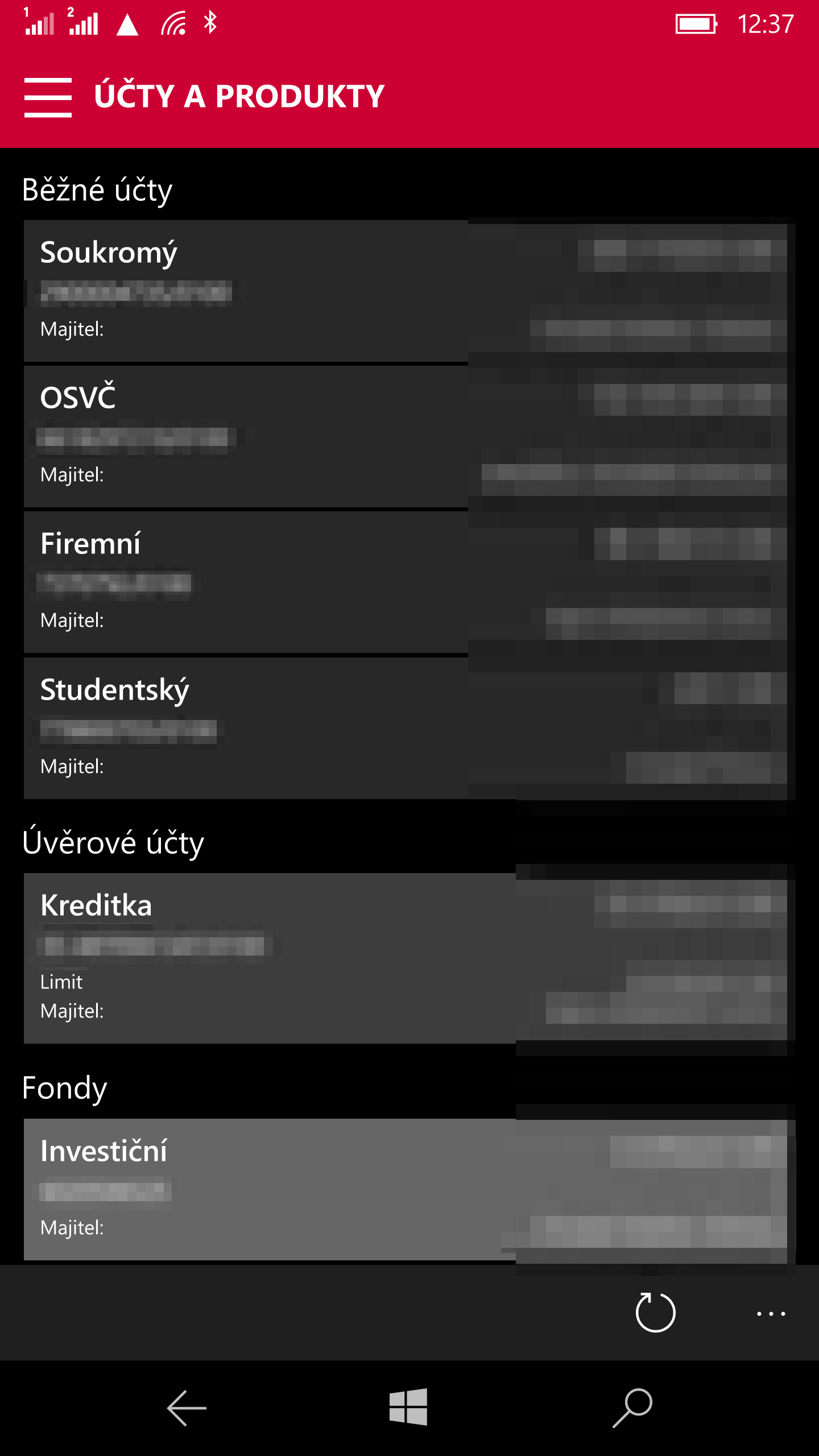 Mobilní aplikace "Mobilní banka" pro Windows 10 Mobile od Komerční banky. Její podpora skončila 10. 8. 2019