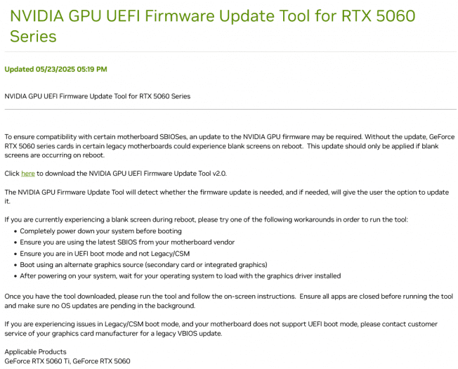 Autor: Nvidia, snímek Cnews Oprava firmwaru pro grafické karty Nvidia GeForce RTX 5060 a RTX 5060 Ti