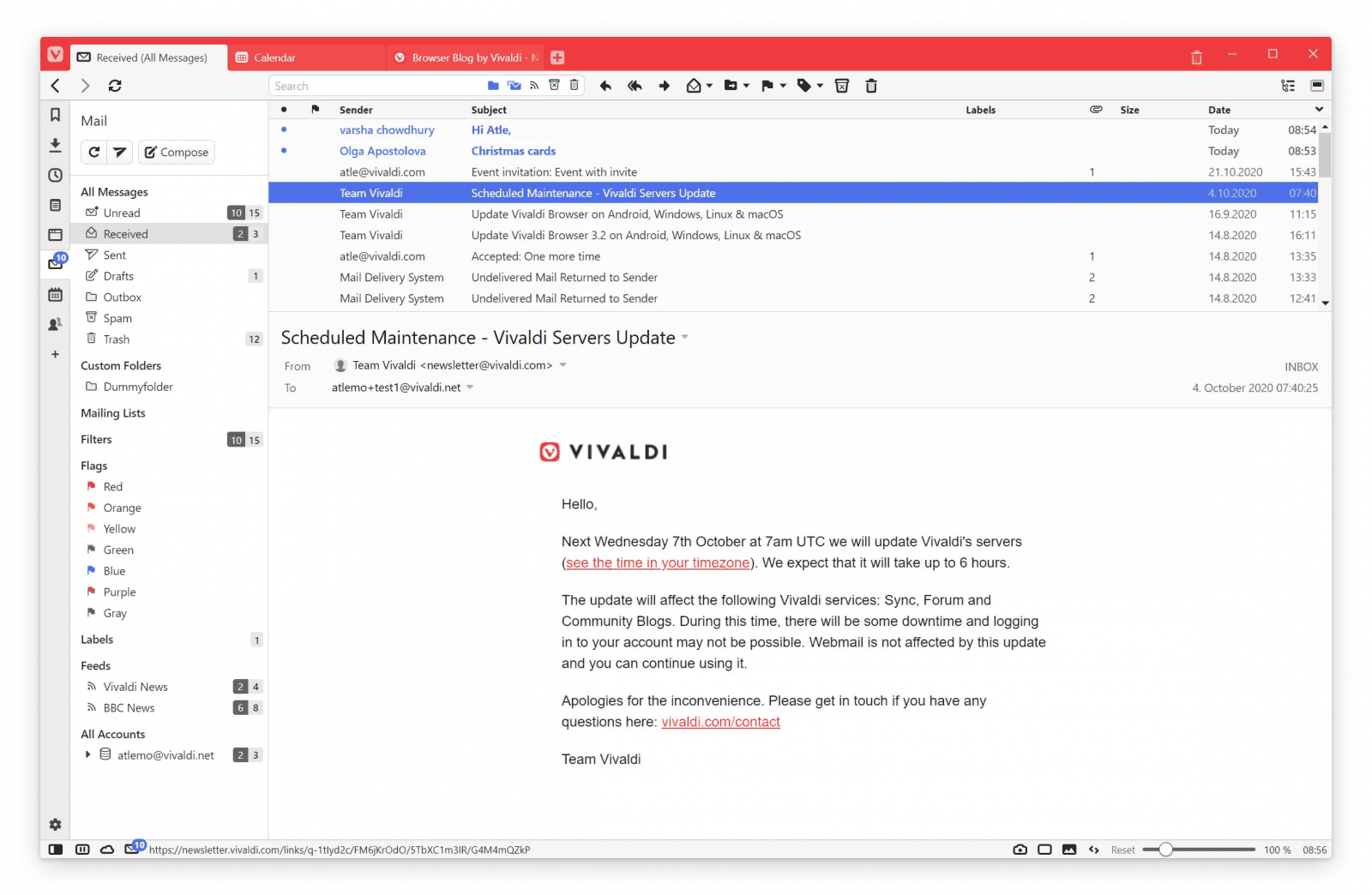 Vivaldi Mail, RSS, Calendar