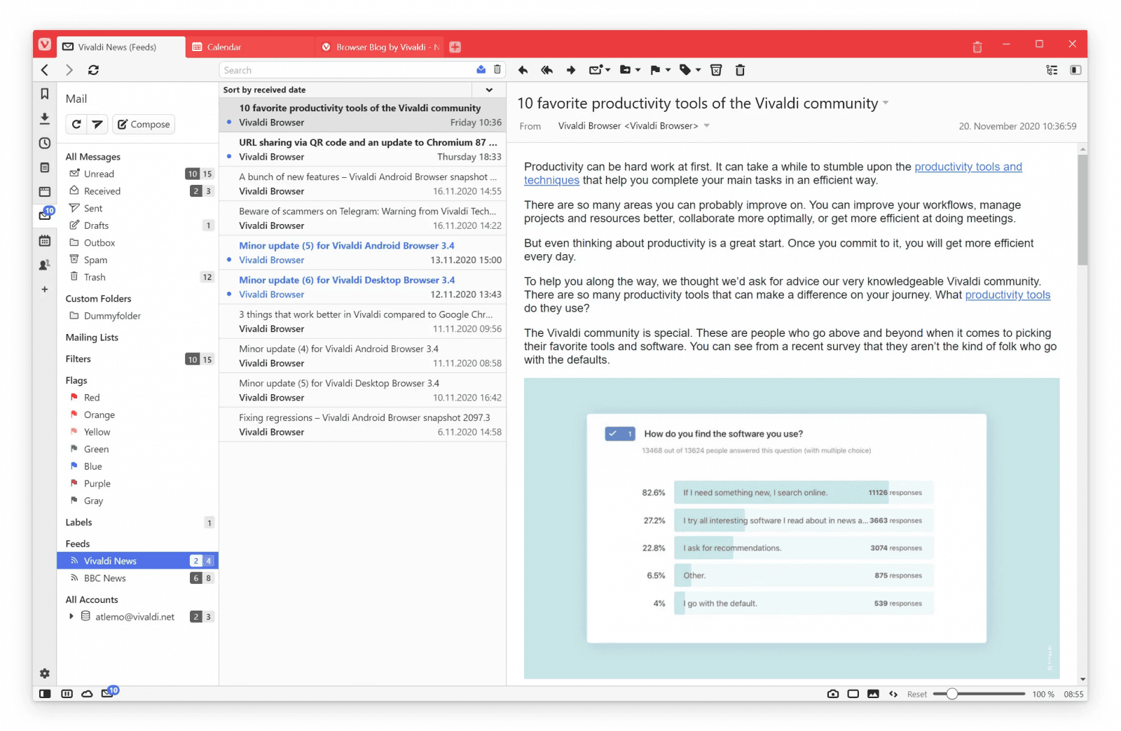 Vivaldi Mail, RSS, Calendar