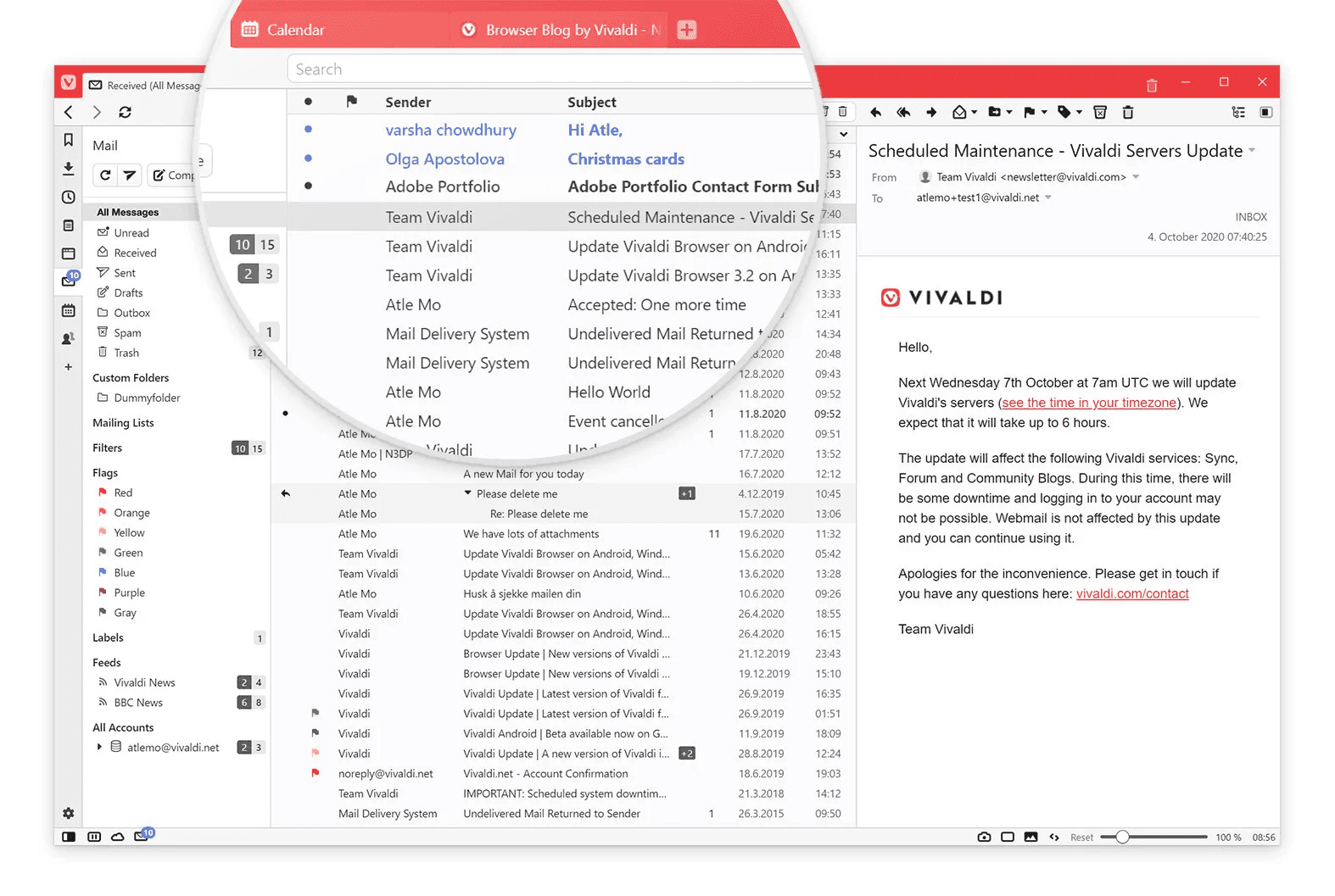 Vivaldi Mail, RSS, Calendar