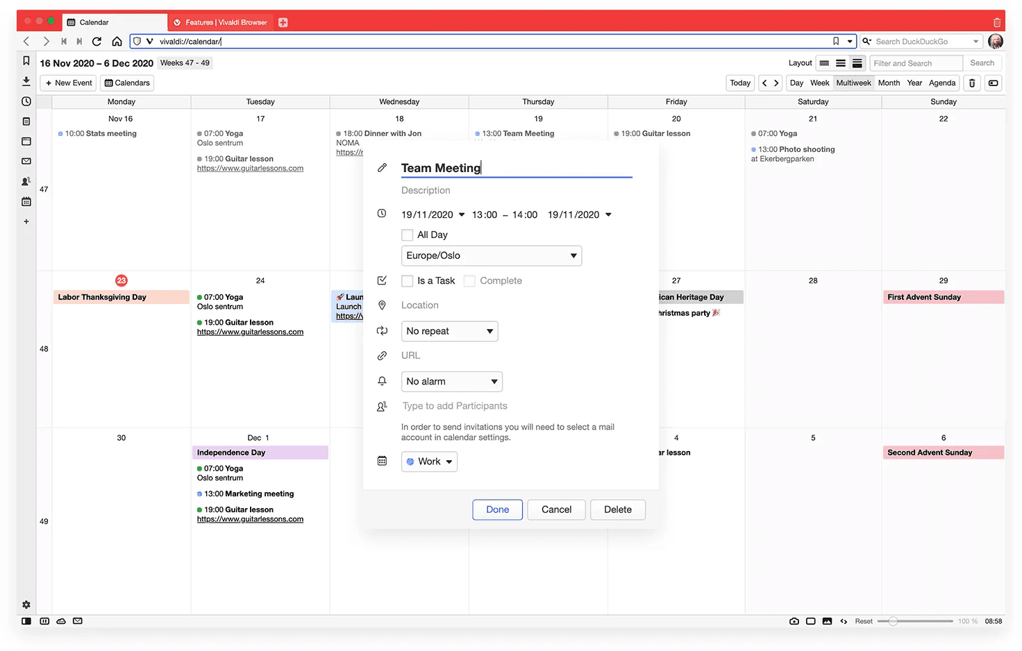 Vivaldi Mail, RSS, Calendar