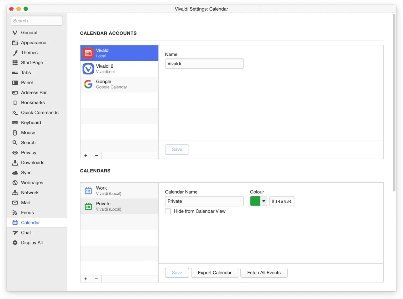 Vivaldi Mail, RSS, Calendar