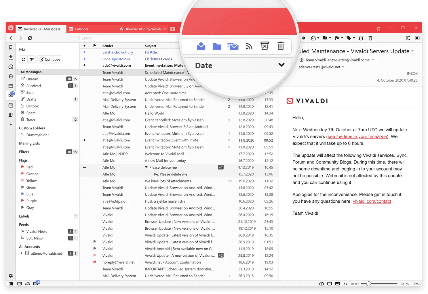Vivaldi Mail, RSS, Calendar