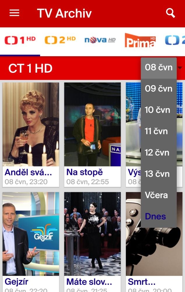 Skylink Live TV 4.1 - menu