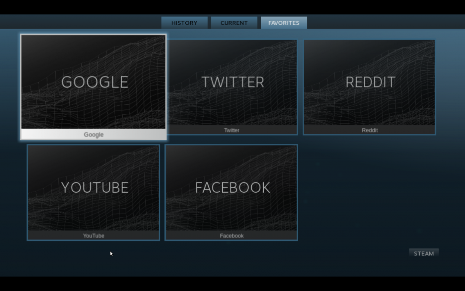 Webový prohlížeč Steamu v módu Big Picture.