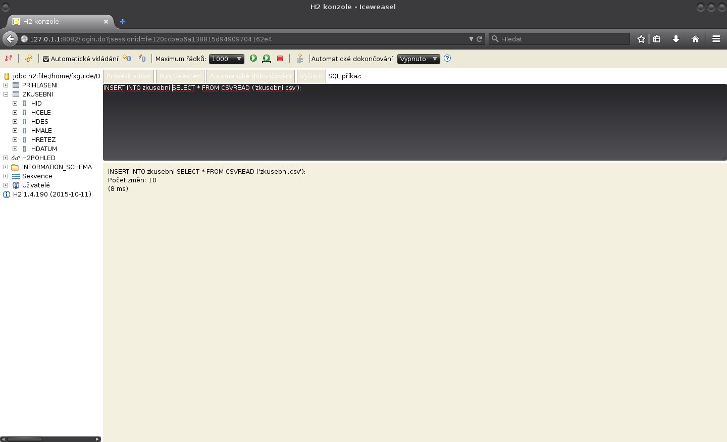 JavaFX: manipulace s CSV soubory v H2 konzole