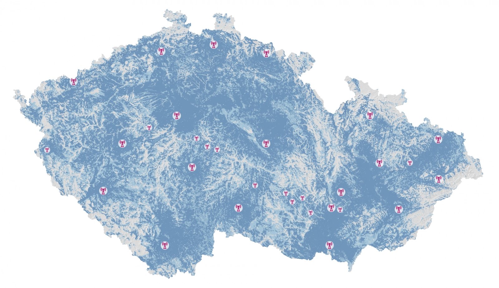 Orientační pokrytí ČRA DAB+ k 31. březnu 2025
