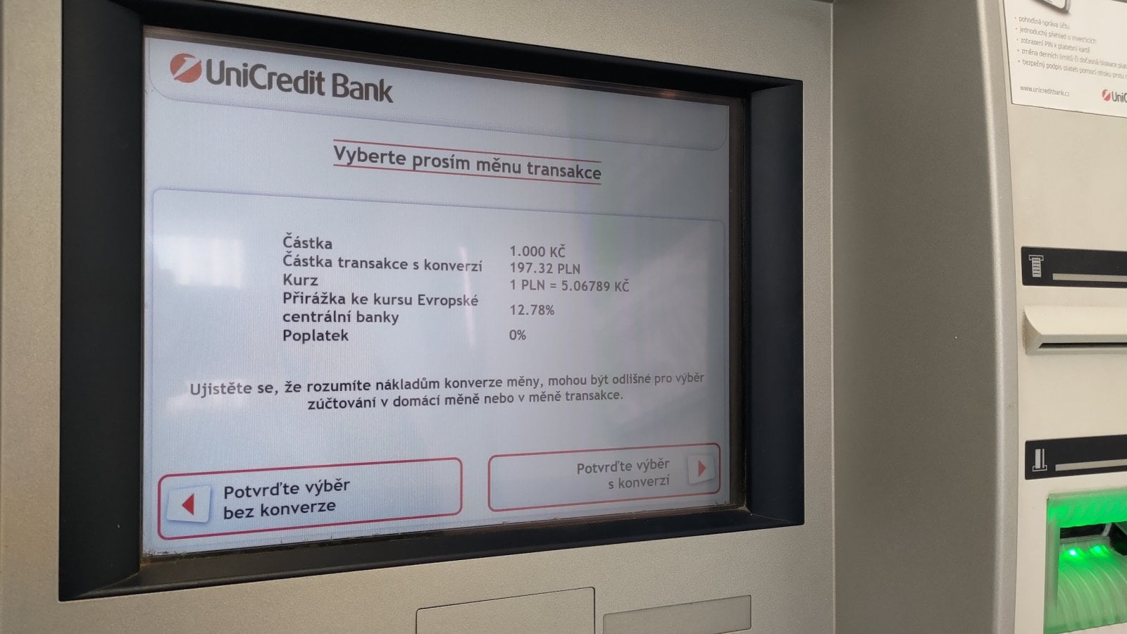 ATM v pobočce UniCredit Bank, Jungmannova 36/31, Praha 1. (01. 04. 2026)