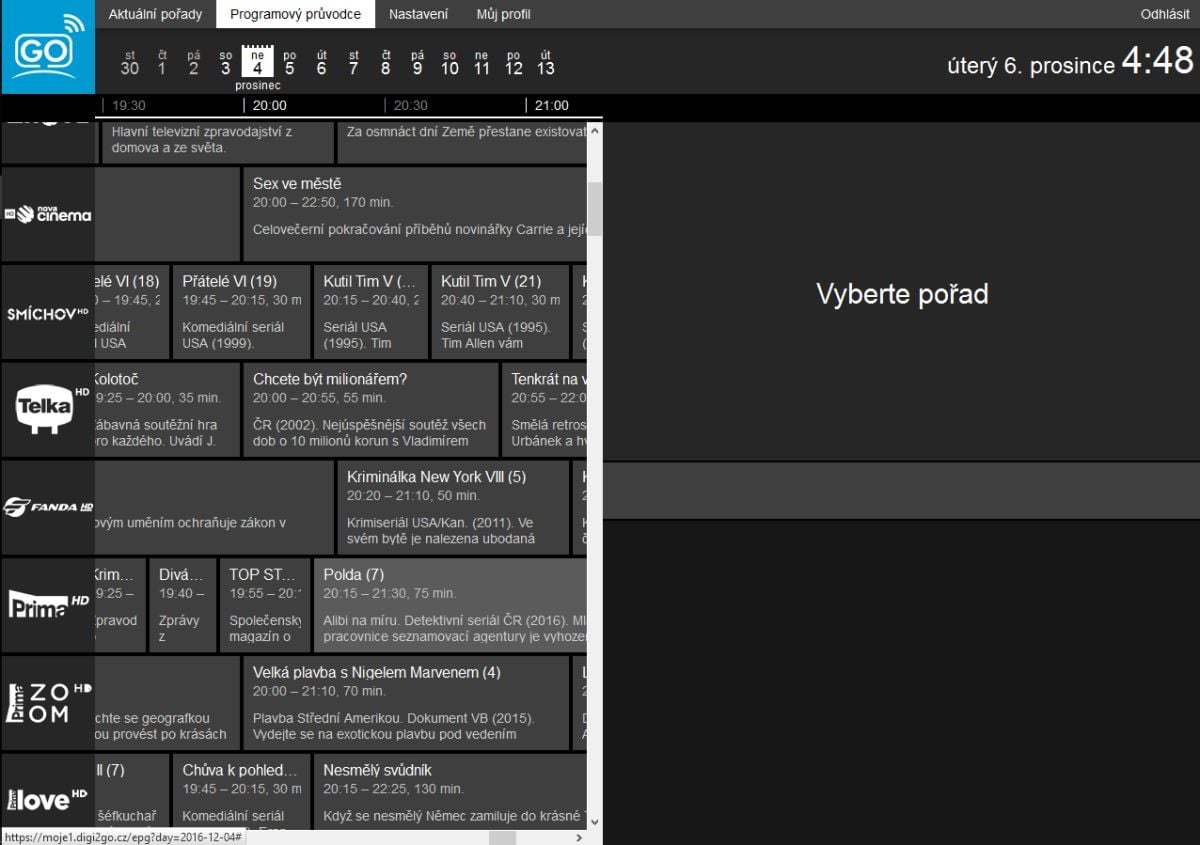 Zpětné přehrávání vyvoláte přes programového průvodce (EPG).