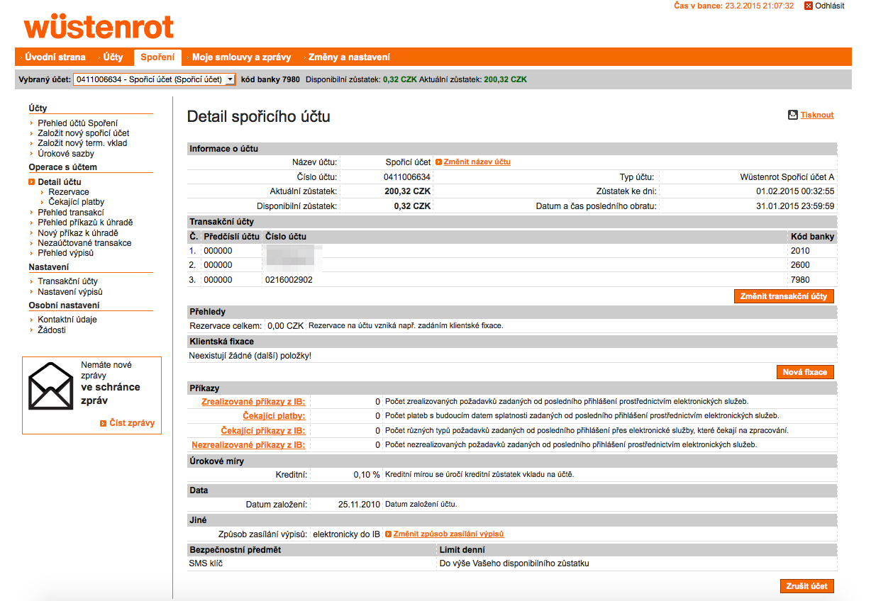 Wüstenrot hypoteční banka. Internetové bankovnictví. 25. 2. 2015
