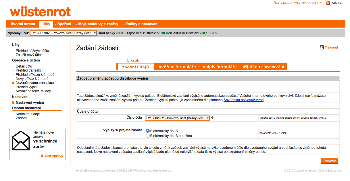 Wüstenrot hypoteční banka. Internetové bankovnictví. 25. 2. 2015