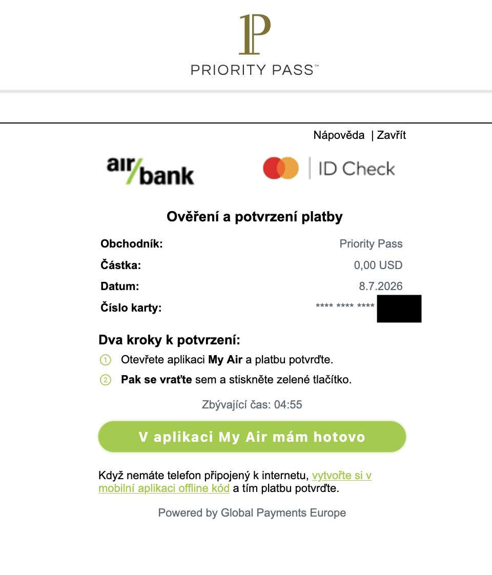 Aktivace služby Priority Pass pro firemní karty Air Bank. (08. 07. 2026)