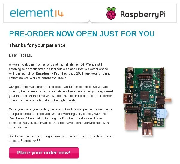 Předobjednávka Raspberry Pi
