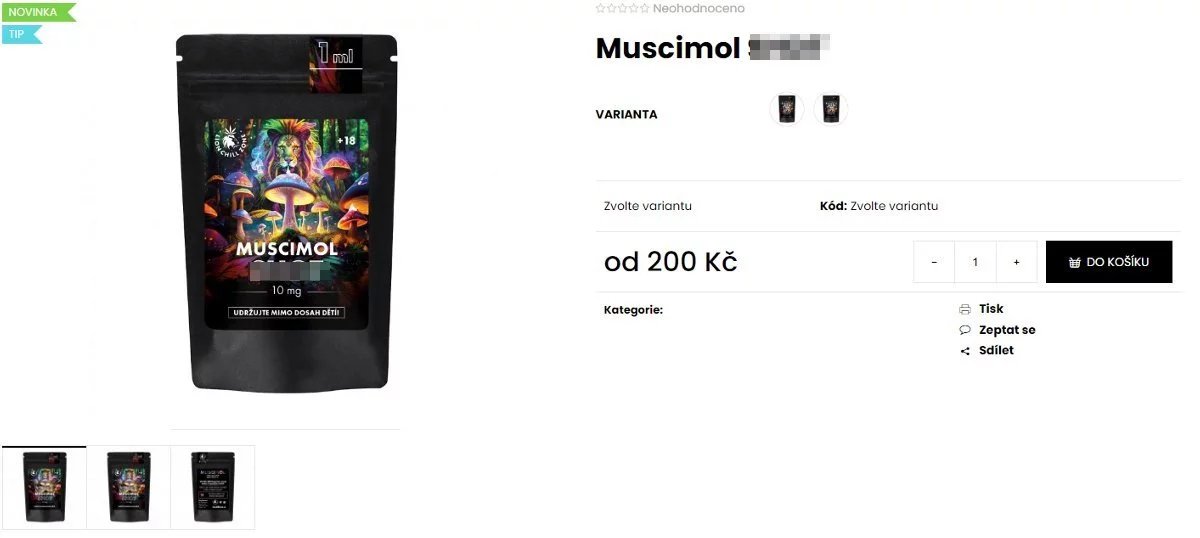 Toto je tekutá náplň k vapování obsahující rovněž psychoaktivní muscimol, po kterém mohou přijít halucinace, závratě nebo nevolnost.