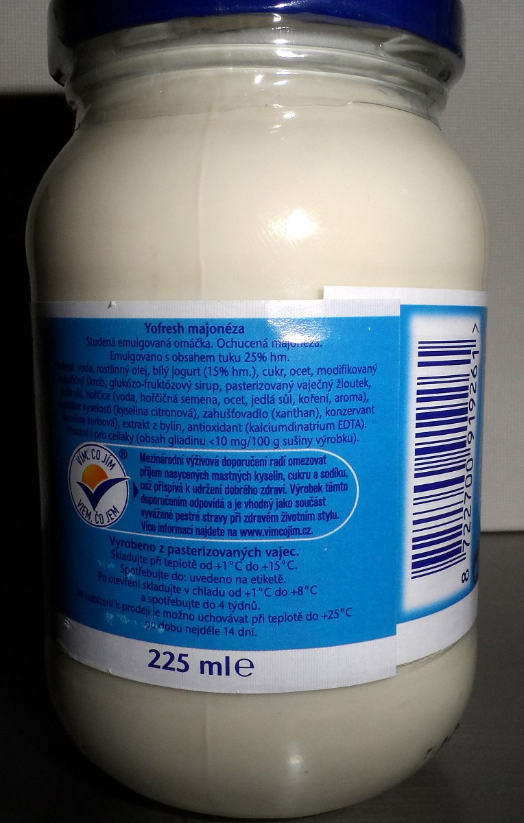 Majonéza Yofresh - majonéza vyrobená z vody, za 40 Kč