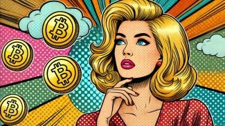 Zamyšlená blondýna - bitcoin