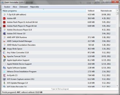 GeekUninstaller odinstaluje programy