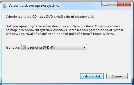 Pro obnovení stavu operačního systému z obrazů vytvořených pomocí nástroje integrovaného ve Windows je potřeba použít disk pro opravu systému. Jeho vytvoření vám zabere jen několik sekund. 