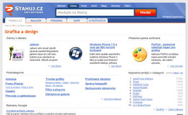 Zobrazení článků a softwarového tipu v kategorii grafika a design