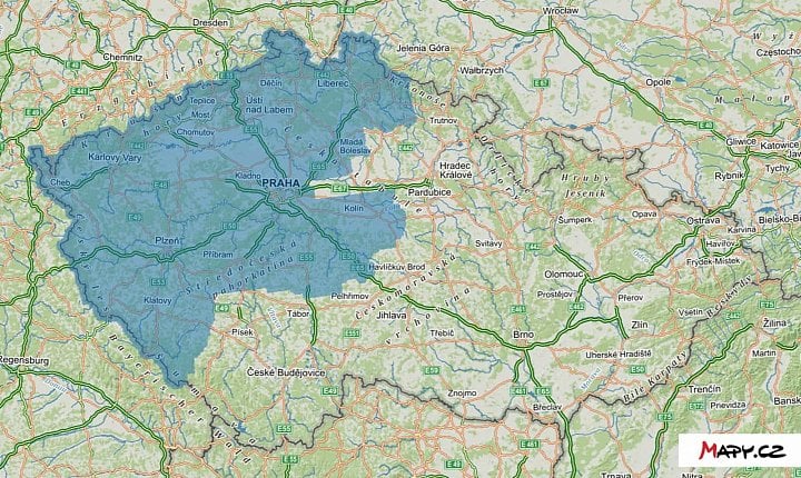 Nové letecké snímky jsou dostupné na modře označeném území