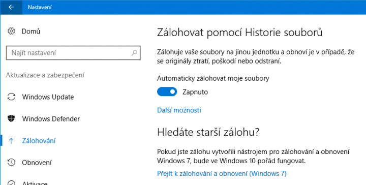 Historie souborů ve Windows 10