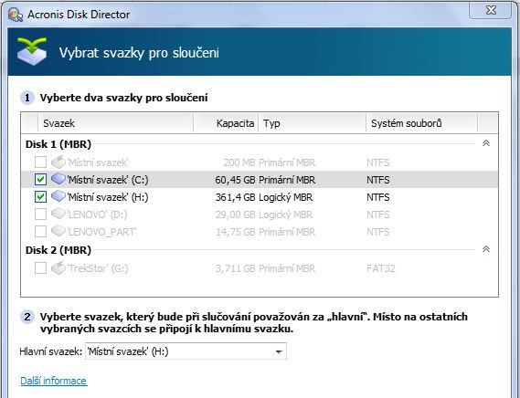 acronis slouceni svazku