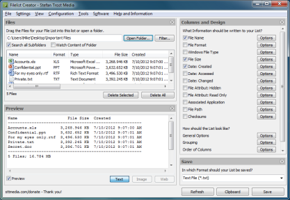 FileList Creator vytvoří výpis seznamu souborů do přehledné podoby