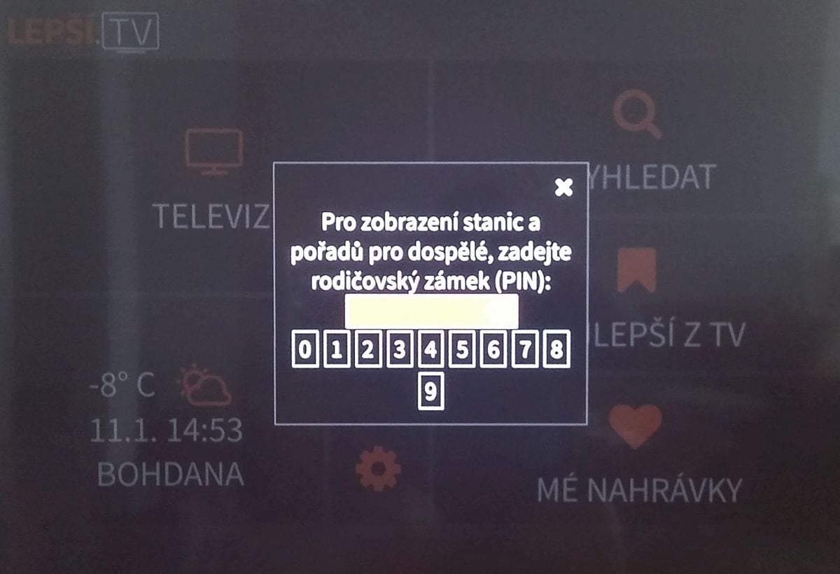 Lepší.TV - hlavní menu na televizoru