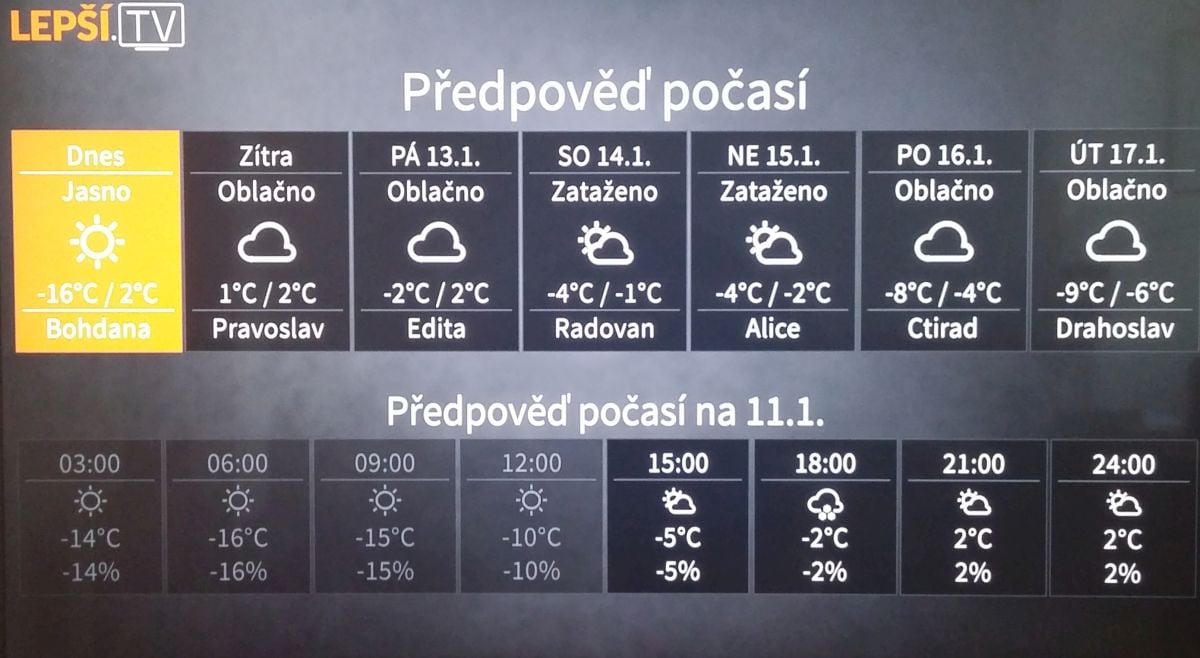 Lepší.TV - hlavní menu na televizoru