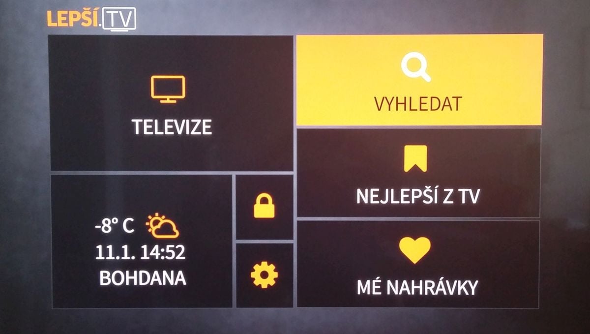 Lepší.TV - hlavní menu na televizoru