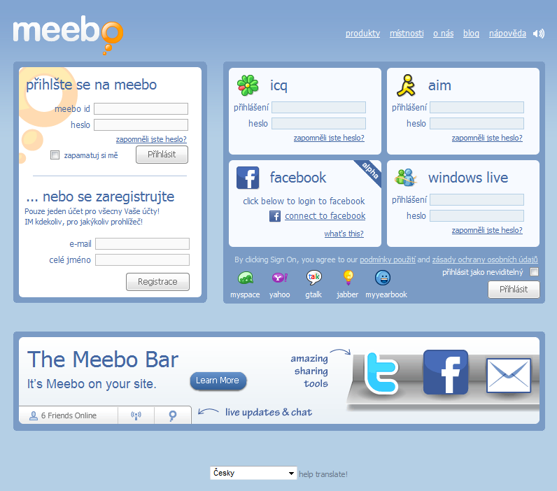 <p>Meebo - posílání krátkých zpráv bez instalace jakéhokoliv klienta</p>