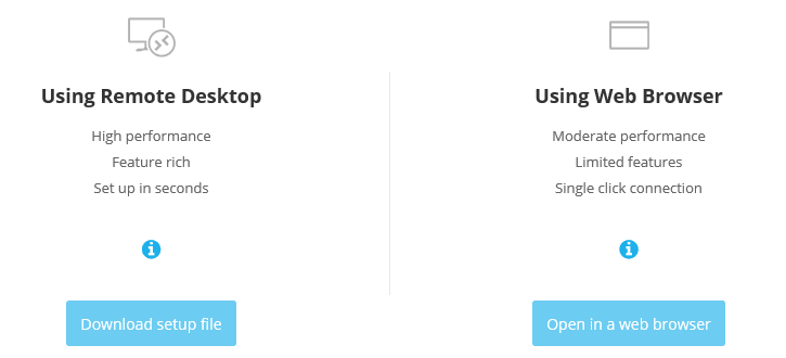 Připojit je možné se přes webové rozhraní (HTML5) a RDP.