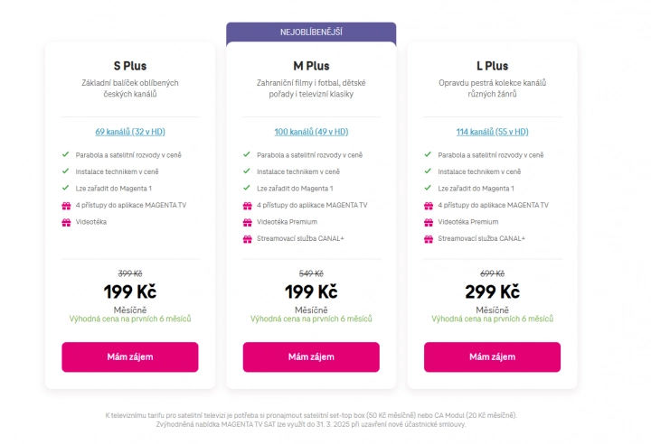 Tarifní nabídka Magenta TV – satelitní televize