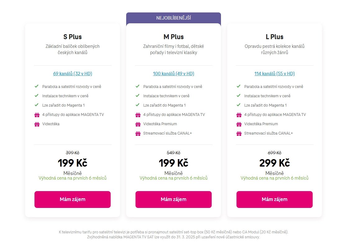 Tarifní nabídka Magenta TV – satelitní televize