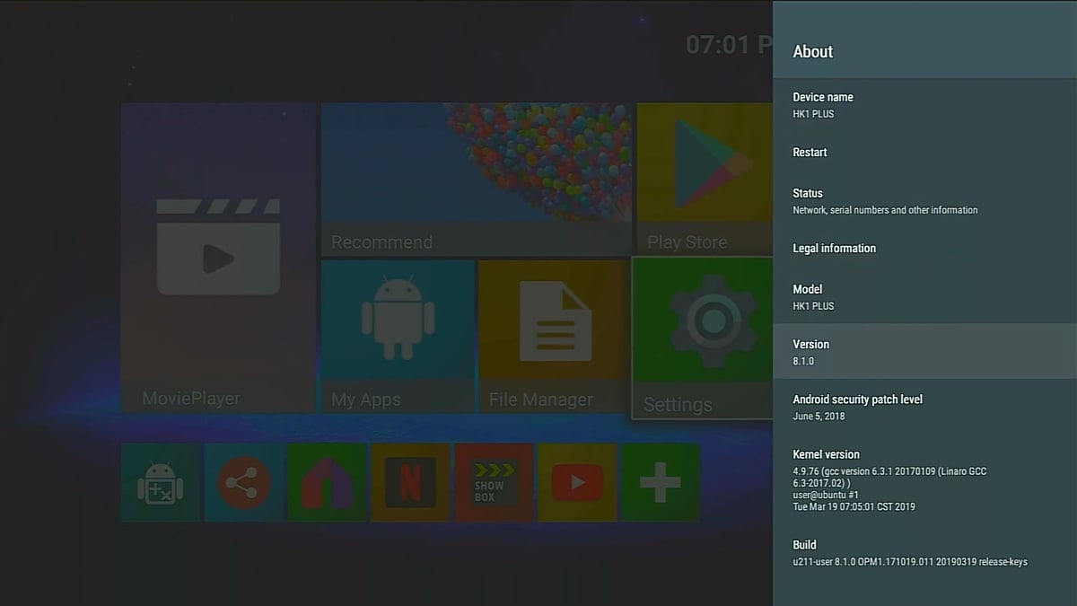 Uživatelské prostředí HK1 Plus