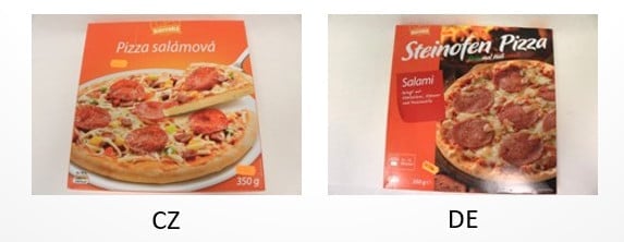 Globus korrekt Pizza salámová - Výrobky jsou svým složením zcela odlišné. Hlavní rozdíly jsou v podílech sýrů a ve kvalitě zdobení.