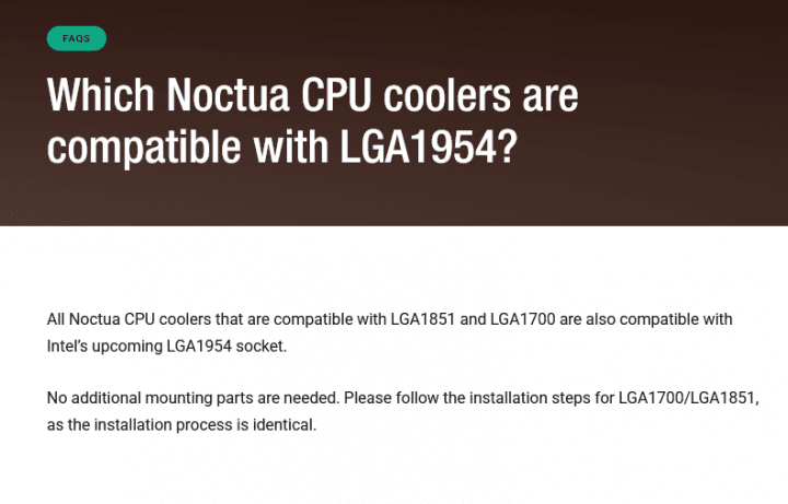 Noctua potvrzuje, že na LGA1954 budou fungovat starší chladiče