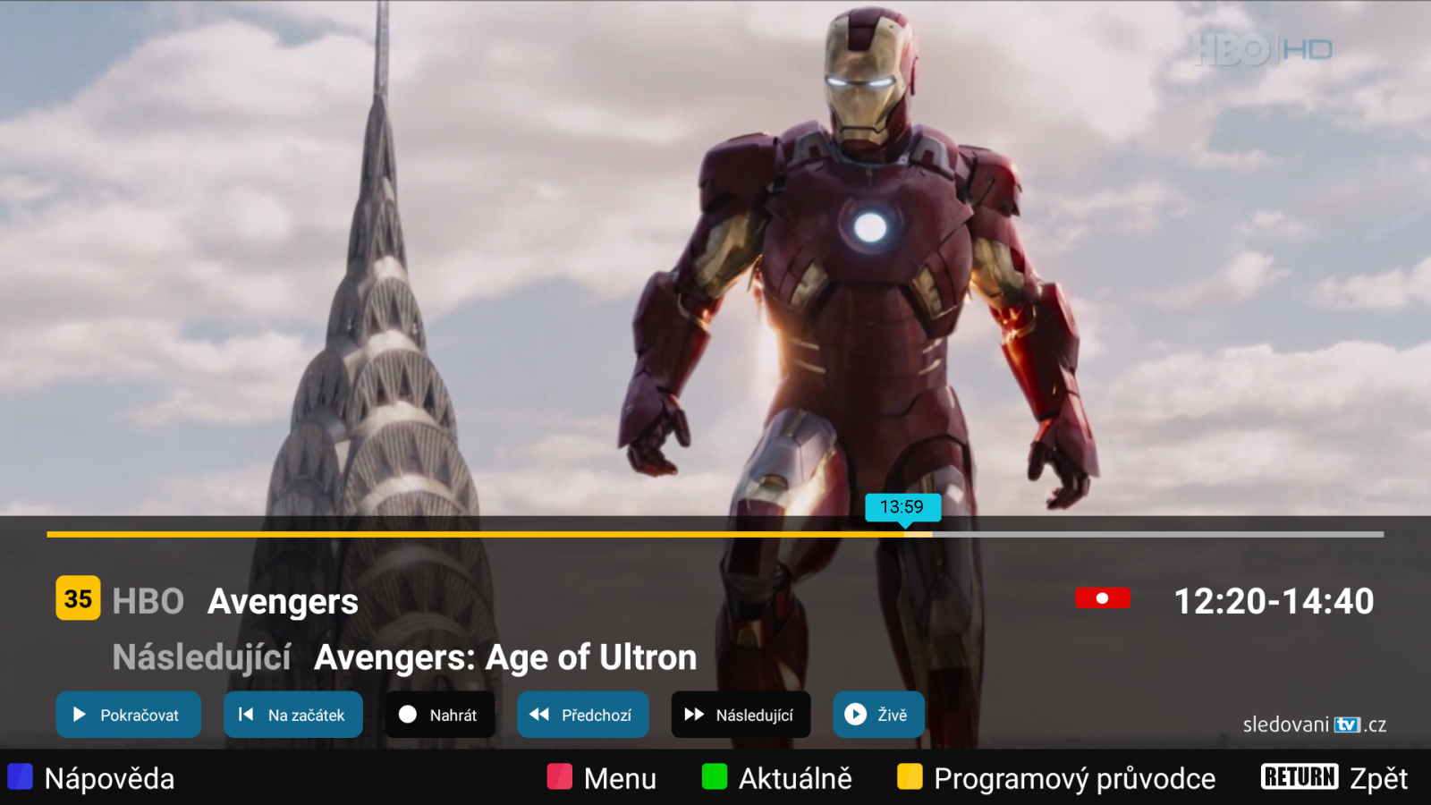 Set-top box Sledovani TV - uživatelské prostředí