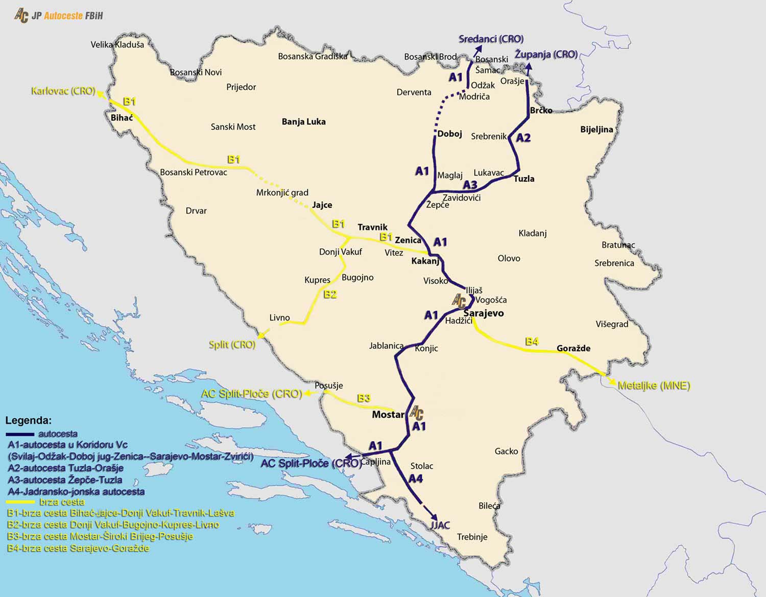 Dálniční síť v Bosně a Hercegovině. (26. 07. 2026)