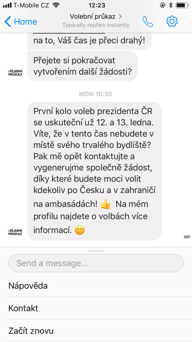 Chatbot pro volební průkaz k prezidentským volbám