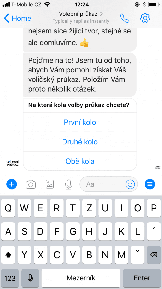 Chatbot pro volební průkaz k prezidentským volbám