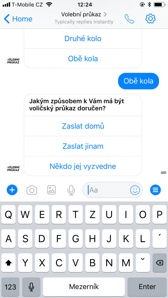 Chatbot pro volební průkaz k prezidentským volbám