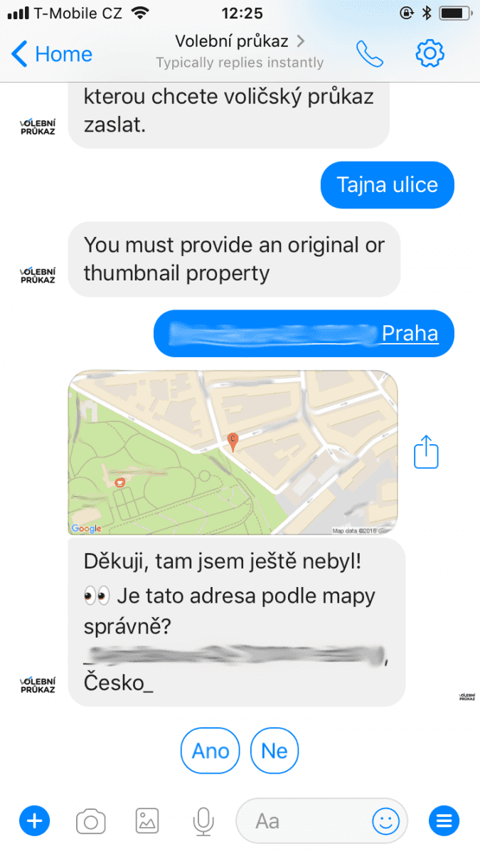 Chatbot pro volební průkaz k prezidentským volbám