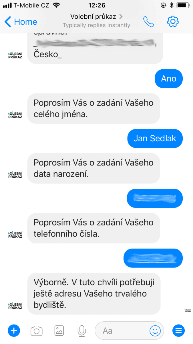 Chatbot pro volební průkaz k prezidentským volbám